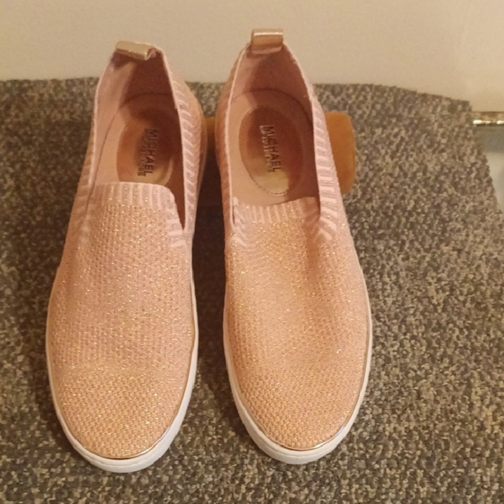 Michael Kors Juno metallic Pink Knit Slip-On Sneakers Size 8